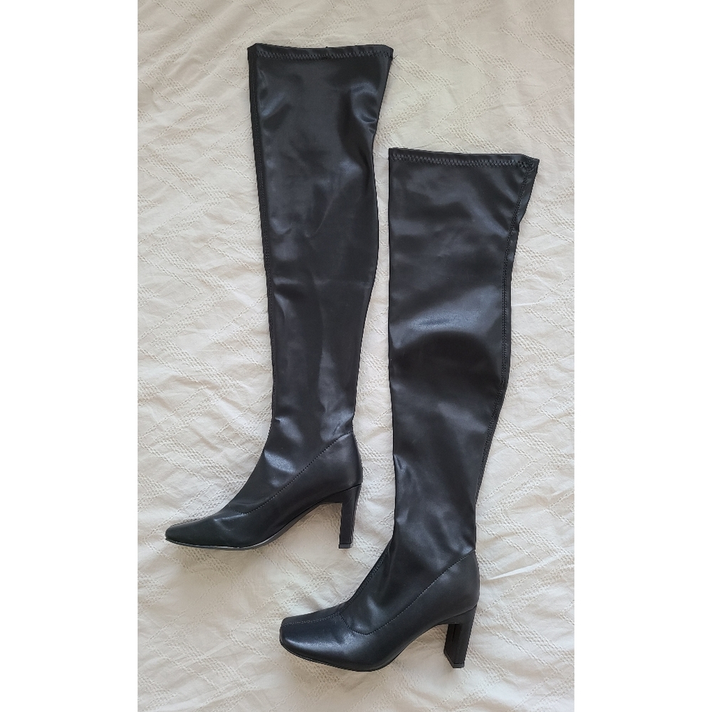 French Connection Faux Leather Over The Knee Square Toe Charli Boots - Picture 7 of 16